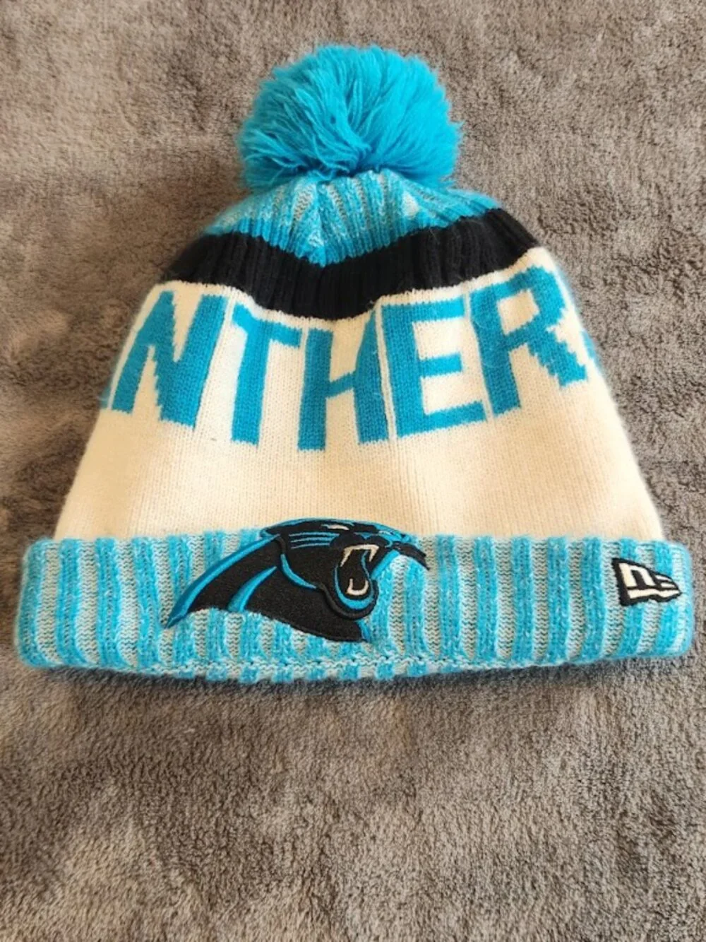 New Era NFL Carolina Panthers Blue/Black Knit Pom Winter Beanie Hat 2017